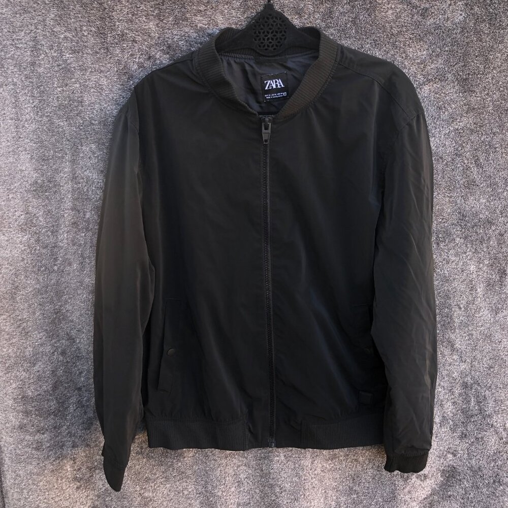 Zara Jacket Mens XL Black Full Zip Long Sleeve Mock Neck Casual Bomber Coat